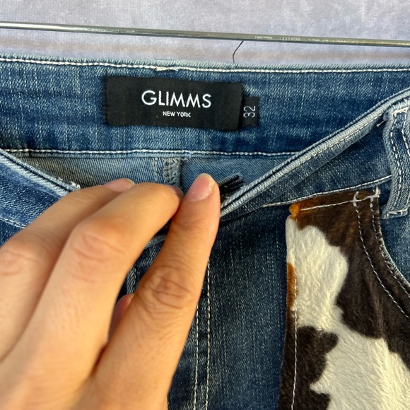 Glimms New York FRAYED COW PRINT JEAN SHORTS Size 32 Mens - Picture 5 of 8